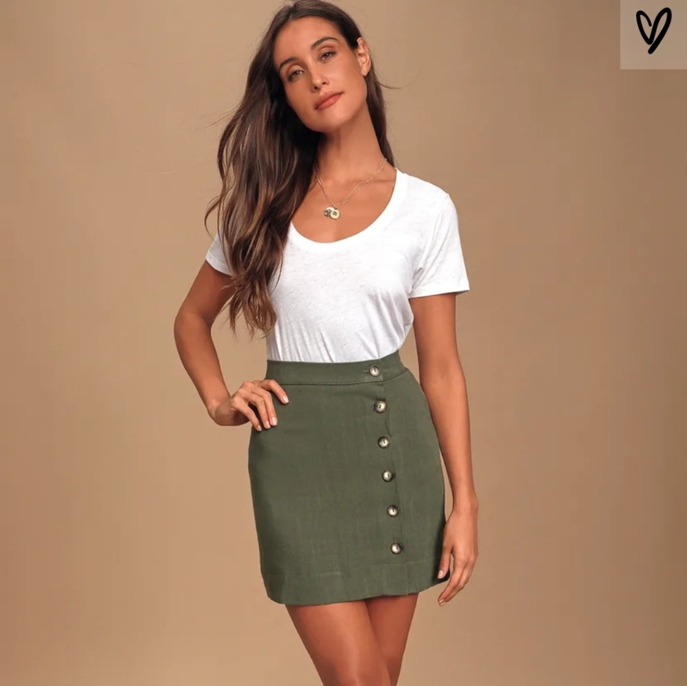 Andrews Olive Green Button Front Mini Skirt